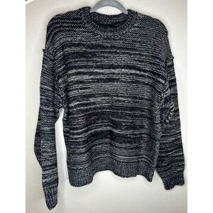 UGG Avianna Wool Blended Crew Neck Stripe Pullover Black/Grey Sweater‎ Sz L NWT